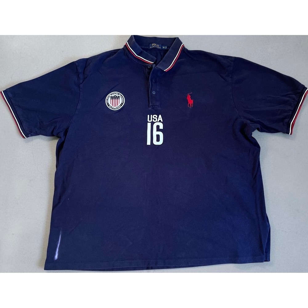 Polo Ralph Lauren USA 16 Olympic Polo Shirt Navy Blue 3XLT Tall Mens